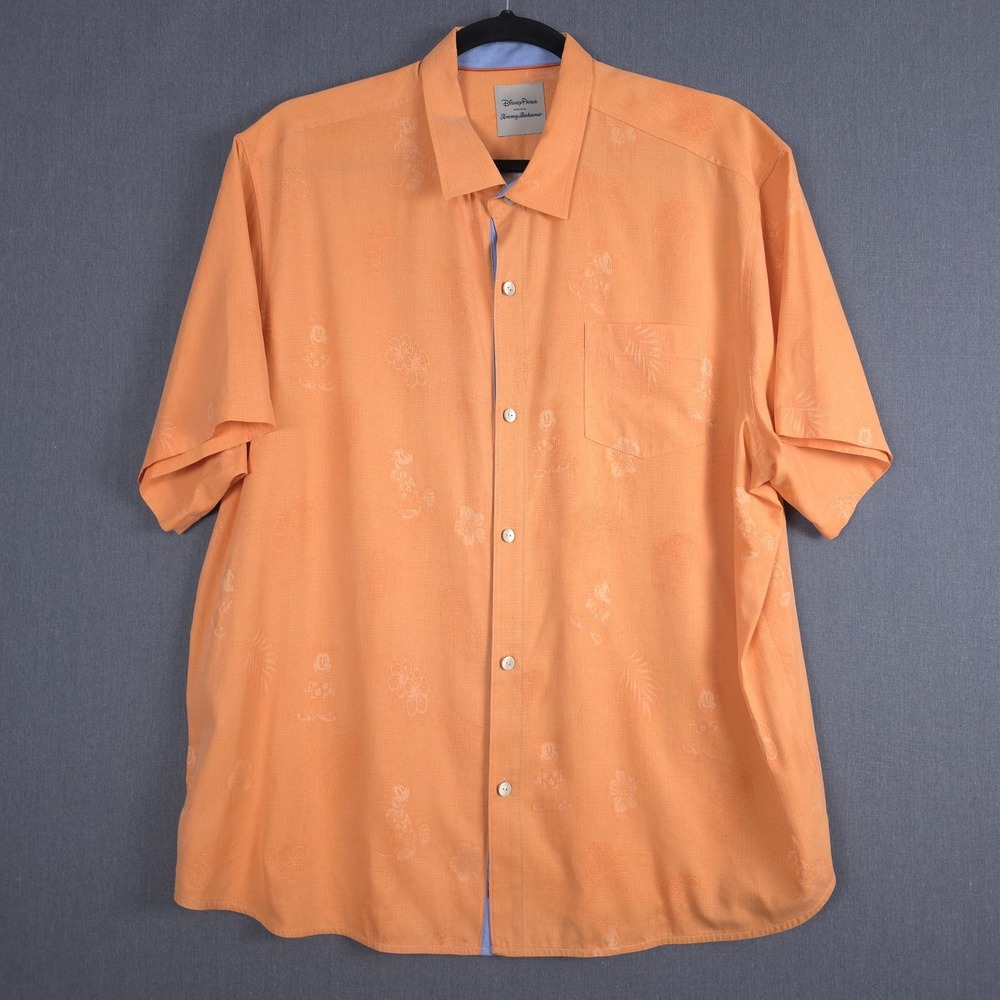 Disney Parks x Tommy Bahama Hawaiian Shirt Men XXXL Orange Silk Short Sleeve 3XL